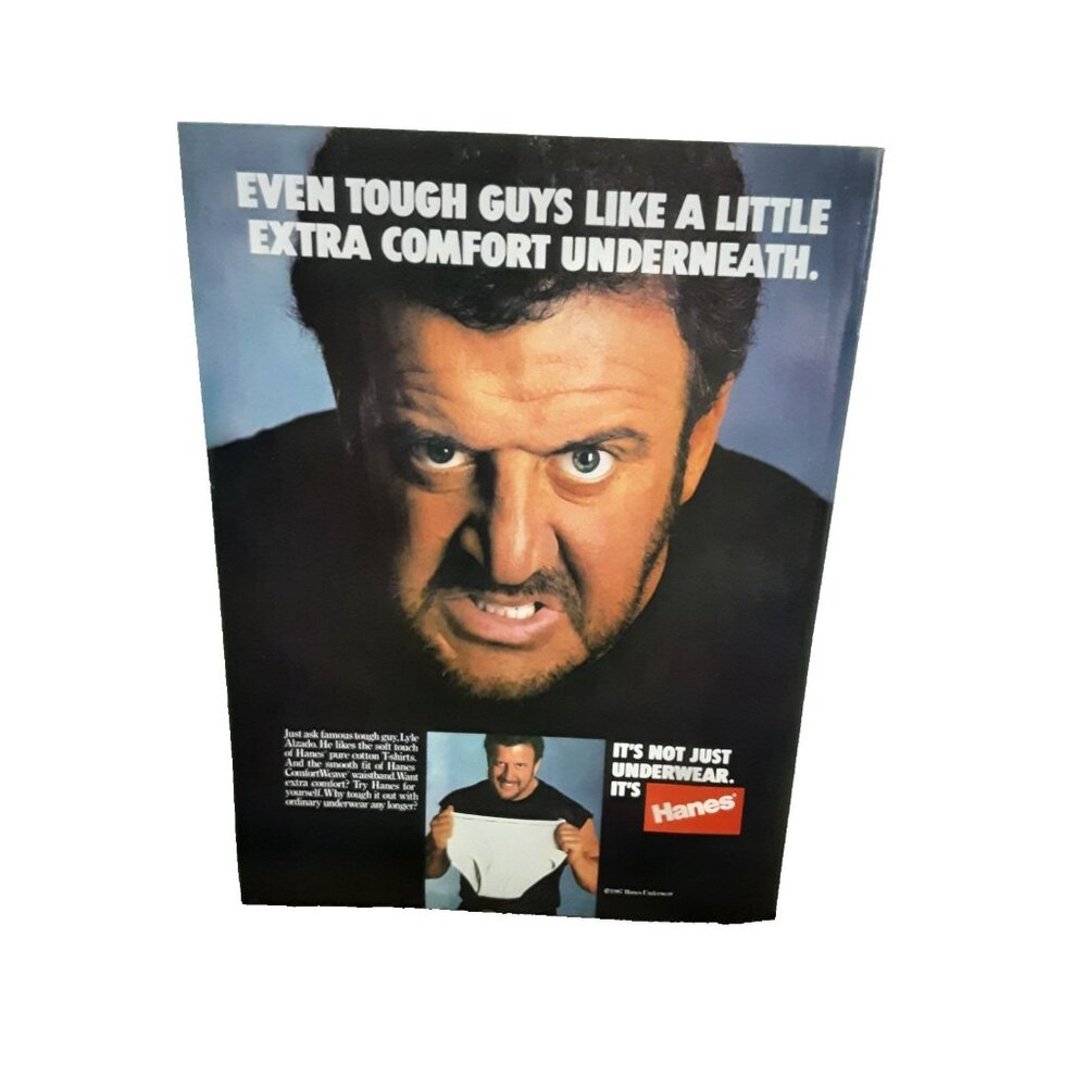 1988 Hanes Underwear Ad Lyle Alzado Tough Guy Comfort Vintage Print